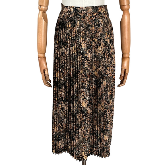 Vintage Evan Picone Pleated Skirt Floral Black Cream Size 8 - Picture 2 of 12